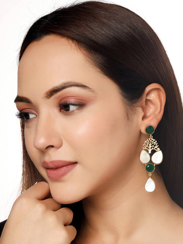 Gold Plated Stone Studded Dangler Earrings for Women