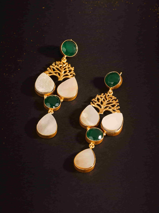 Gold Plated Stone Studded Dangler Earrings for Women