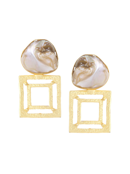 Square Shape Gold Plated Raw Stone Earrings