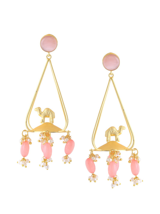 Long Camel Shape Gold Plated Dangle Earrings