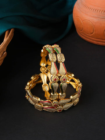 Gold Plated Stone Studded Bangle Set of 4 for Women
