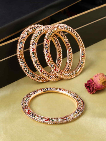 Rose Gold Plated Stone Studded Bangle Set of 4