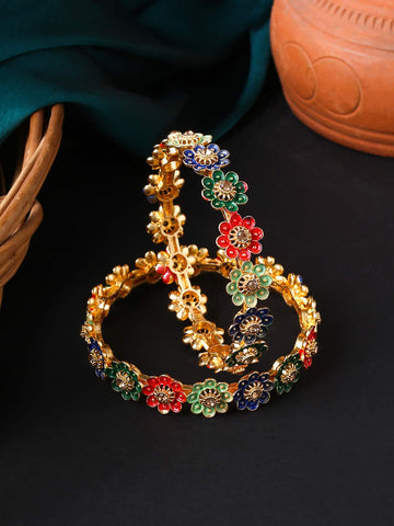 Gold plated Stone Studded Set of 2 Bangle