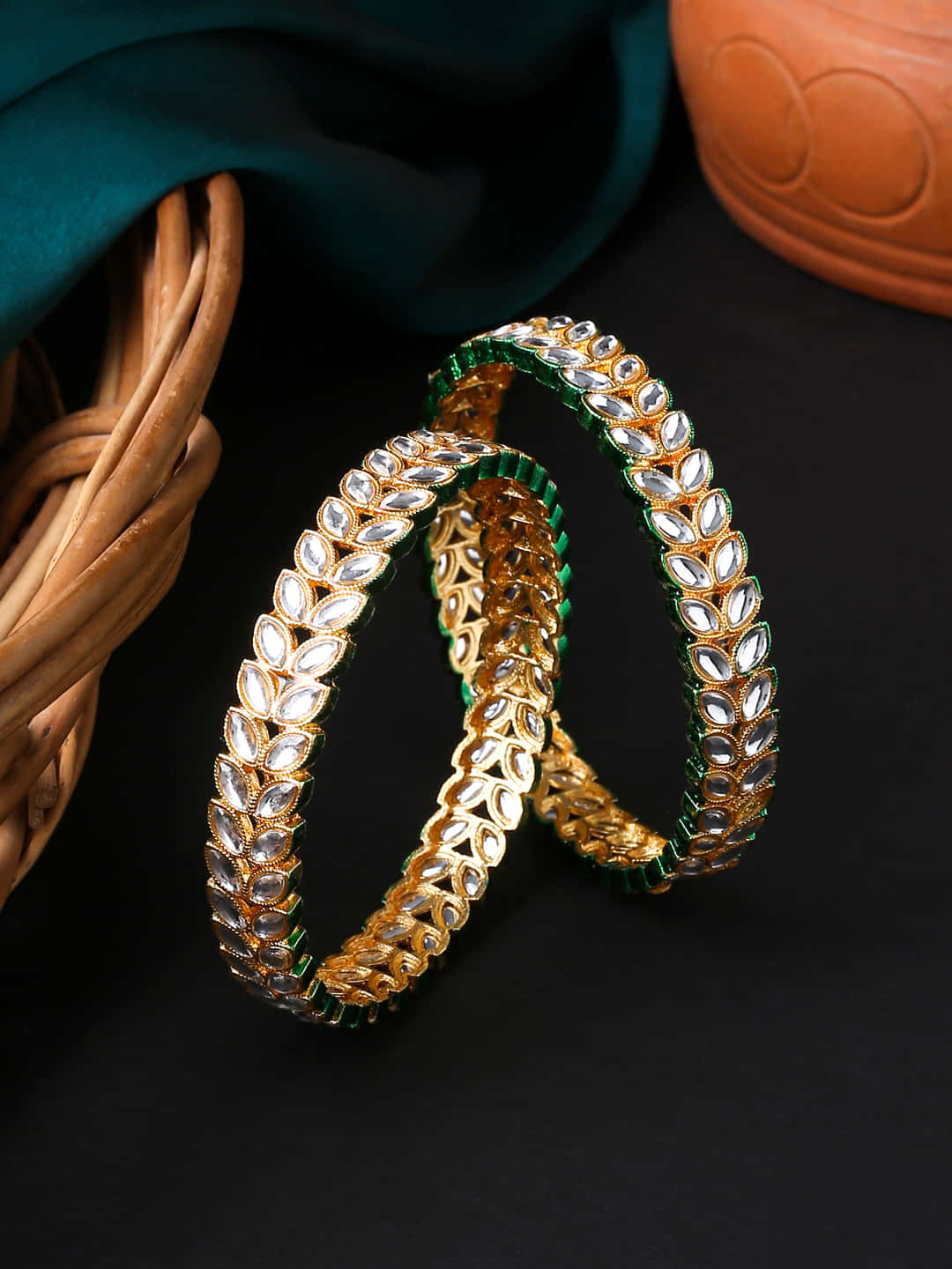 Gold plated Stone Studded Bangle Set of 2 for Women
