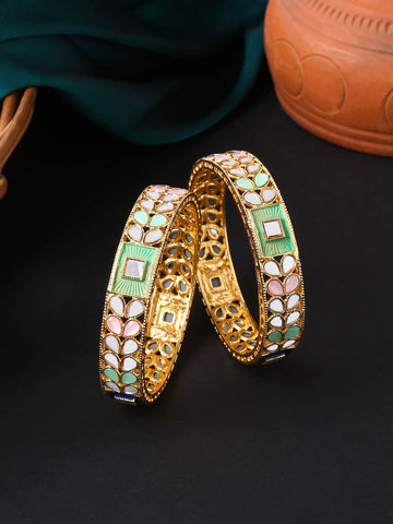 Gold plated Mirror Work Bangle Set of 2 for Women