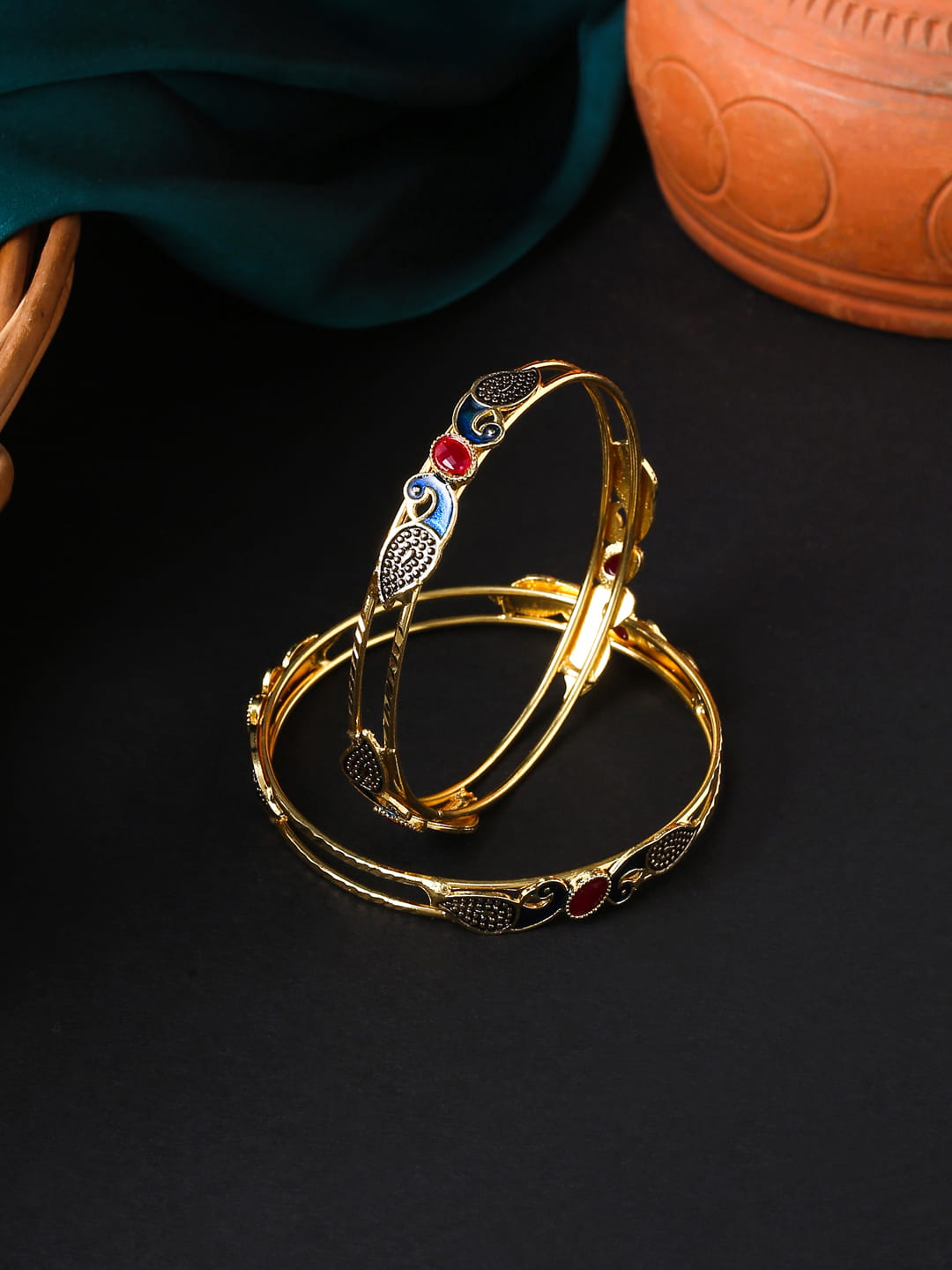Gold plated Peacock Design Bangle Set of 2 for Women