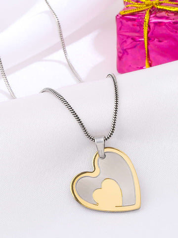 Heart Shape Gold Plated Pendant with Chain for Women