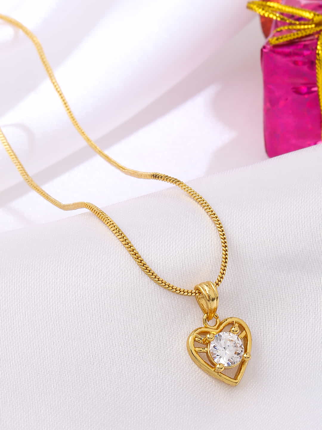 Heart Shape Gold Plated Stone Studded Pendant for Women