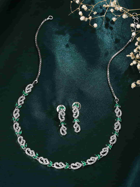 Silver Plated American Diamond Choker Necklace Set