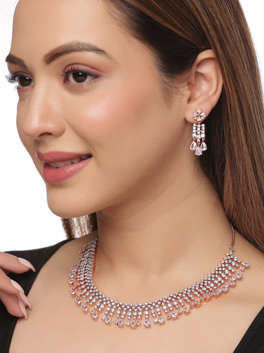 Rose Gold Plated American Diamond Choker Necklace Set