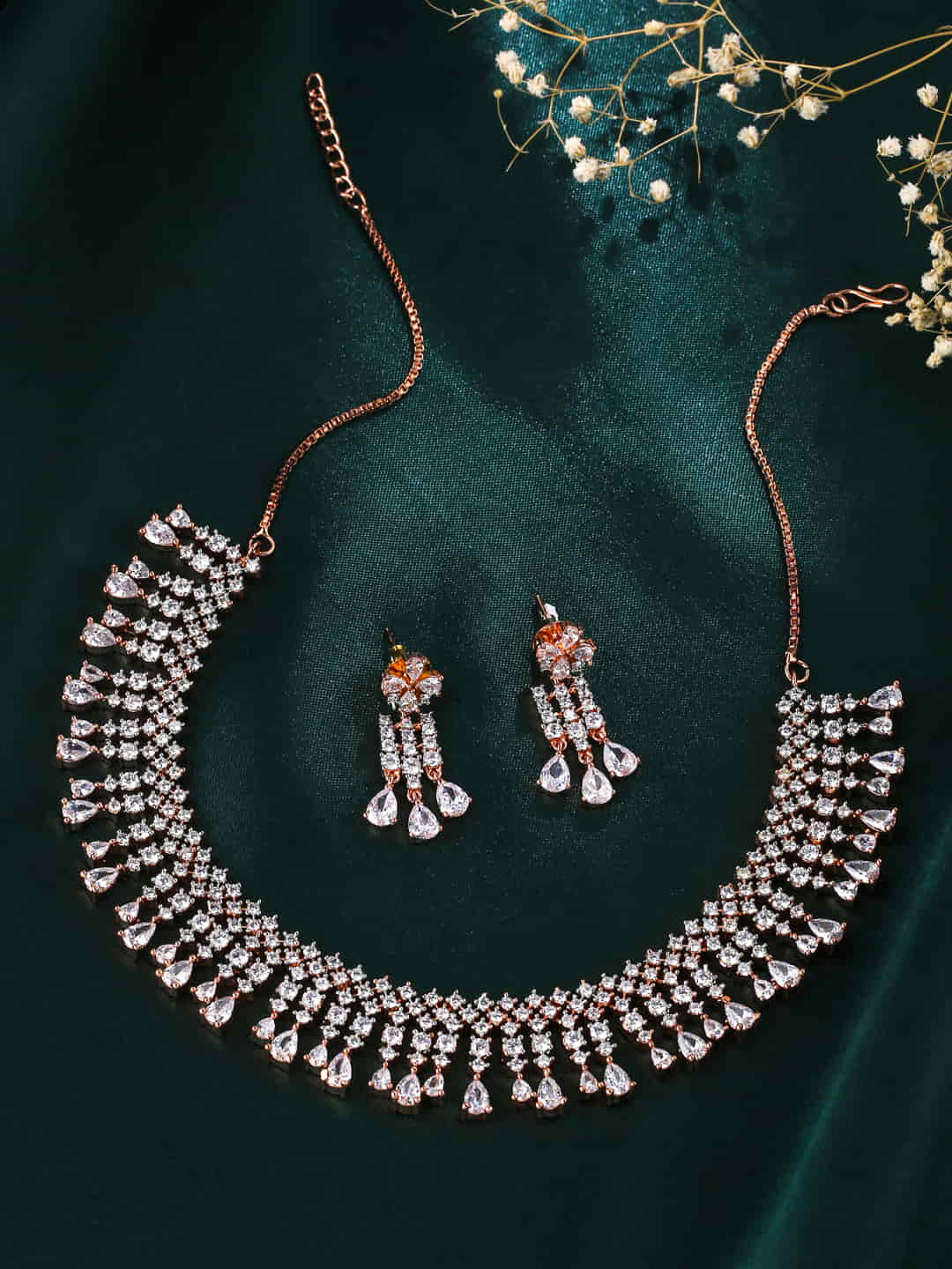 Rose Gold Plated American Diamond Choker Necklace Set
