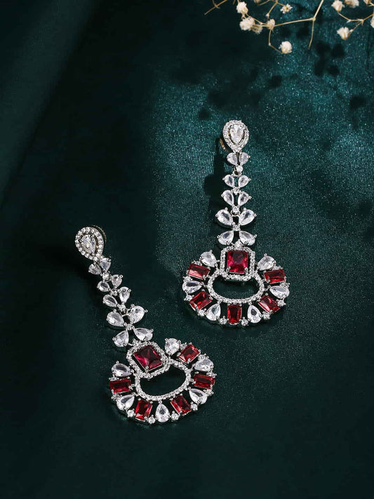 Silver Plated American Diamond Dangler Earrings for Women