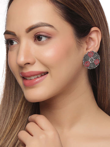 Oxidised Enameled Stud Earrings for Women