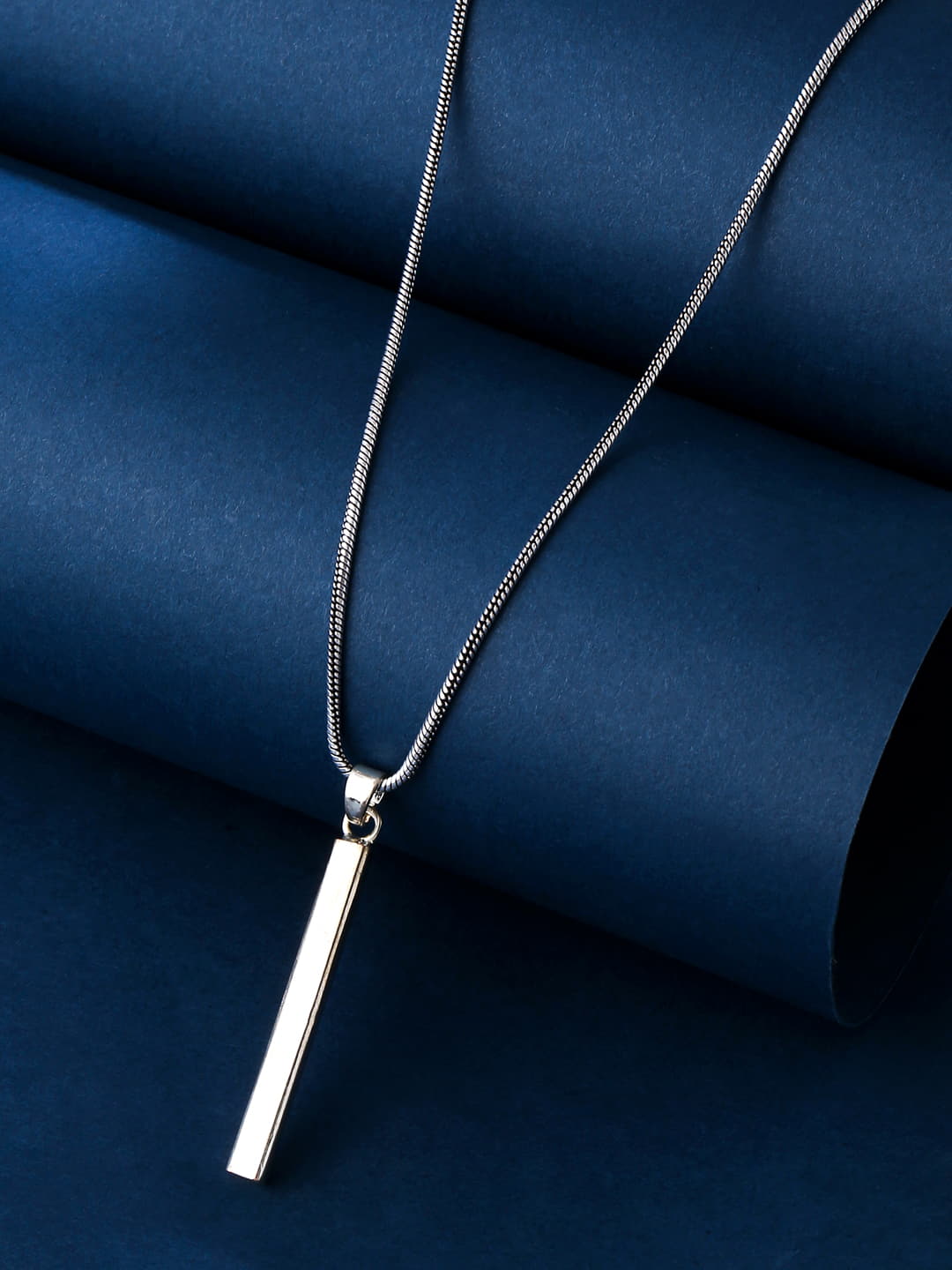 Silver Plated Bar Pendant with Chain for Men and Women