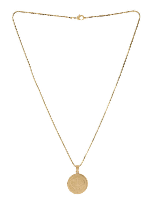 Sikh Khanda Gold Plated Pendant with Chain for Boys