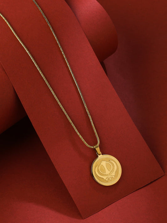 Sikh Khanda Gold Plated Pendant with Chain for Boys