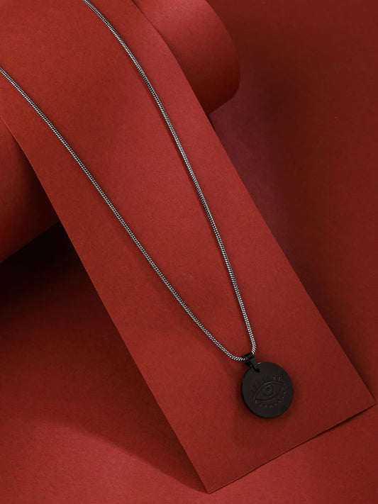 Eye Design Black Pendant with Silver Plated Chain for Men
