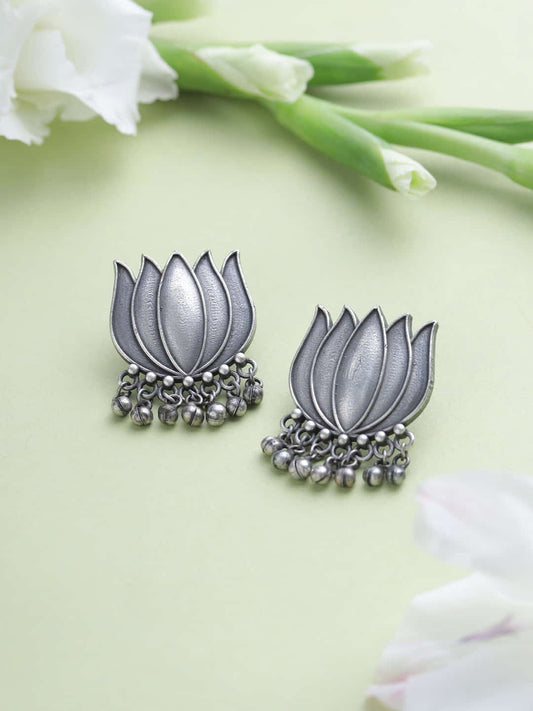 Oxidised Stylish Lotus Design Dangler Earrings for Girls