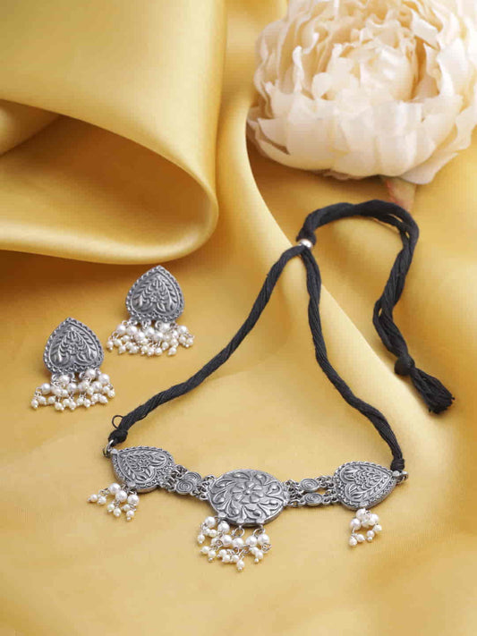 Stylish Oxidised Choker Jewellery Set with Earrings