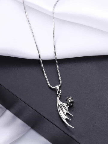 Oxidised Stylish Dragon Wing Pendant With Chain