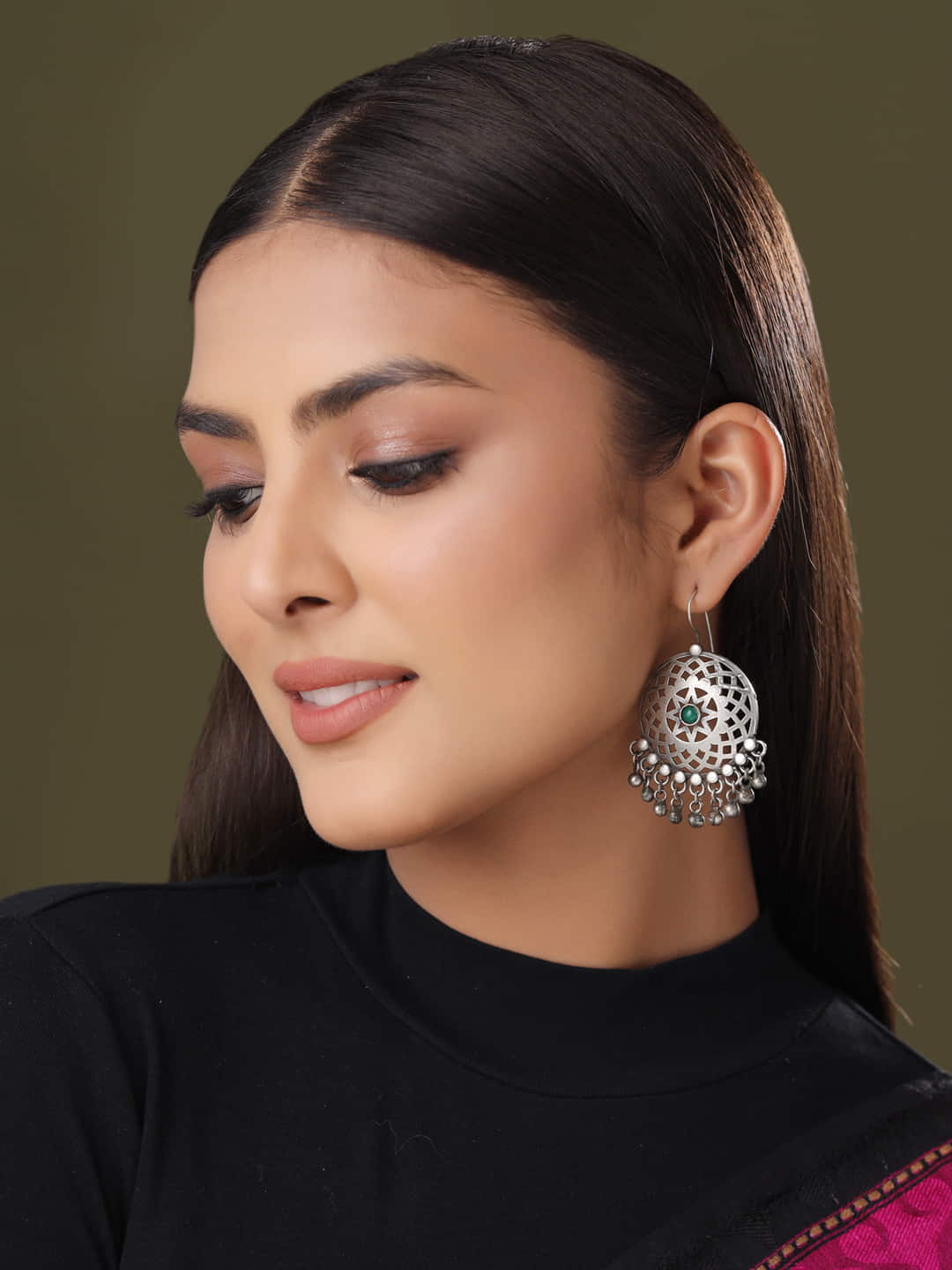 Oxidised Jali Design Dangle Earrings