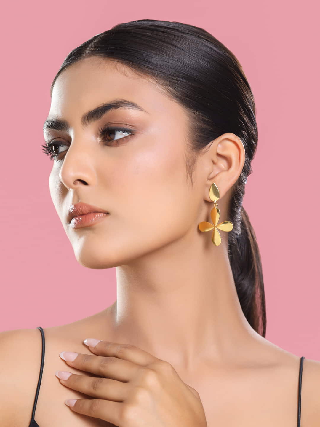 Gold-Plated Flower Shape Drop Earrings