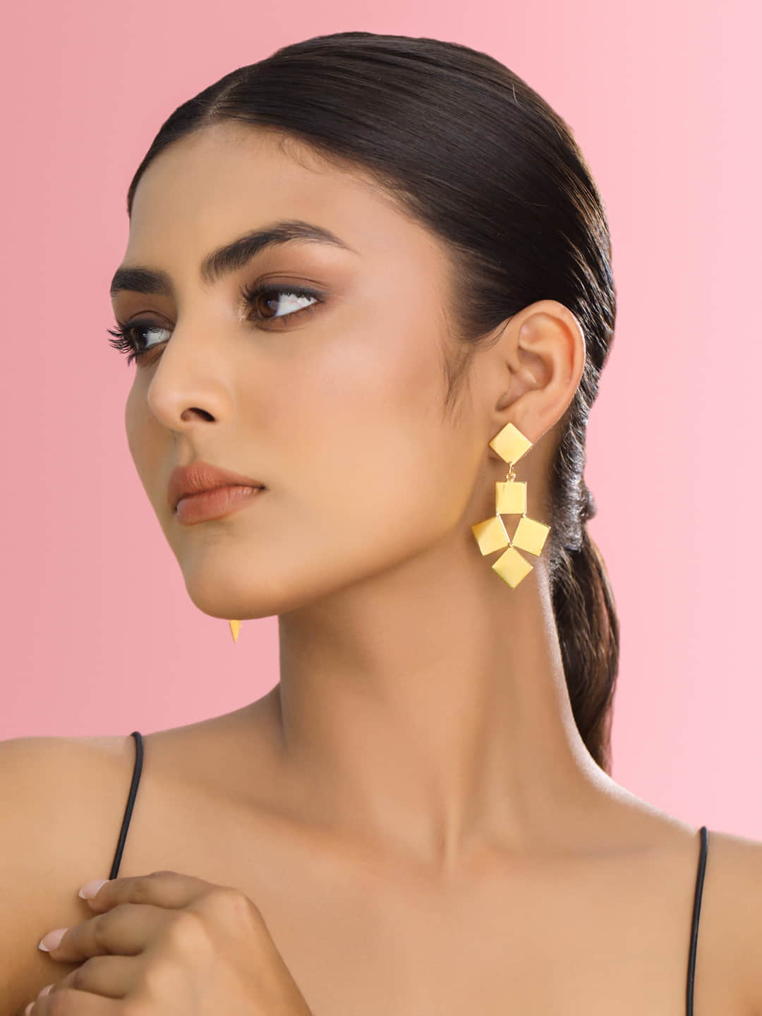 Gold-Plated Square Shape Drop Earrings