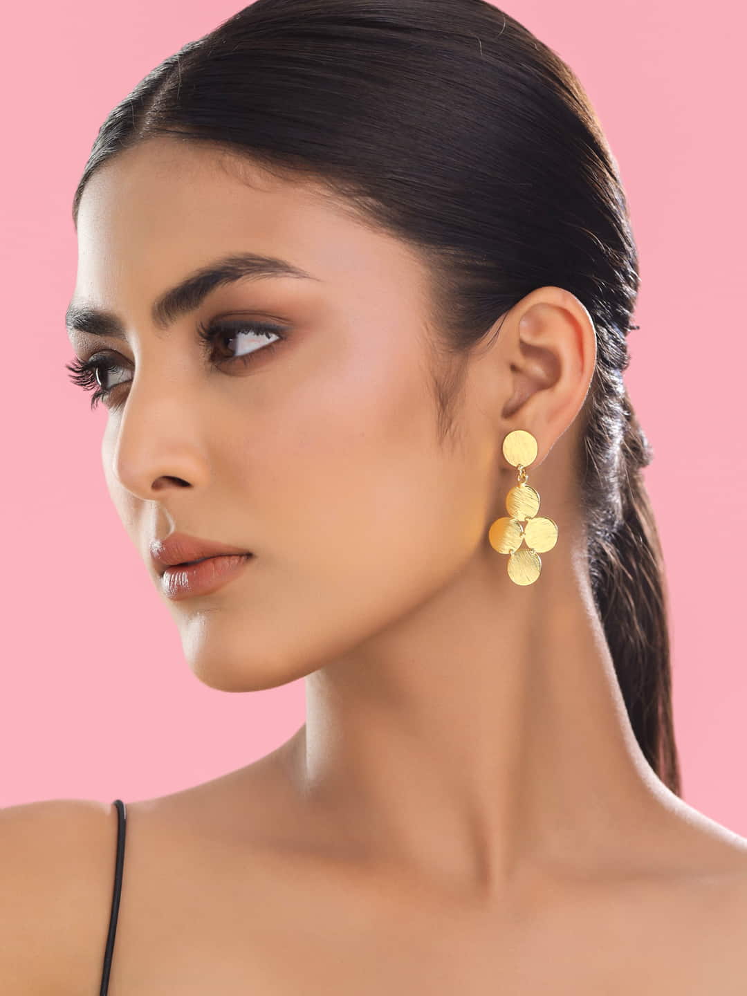 Gold-Plated Round Shape Dangle Earrings