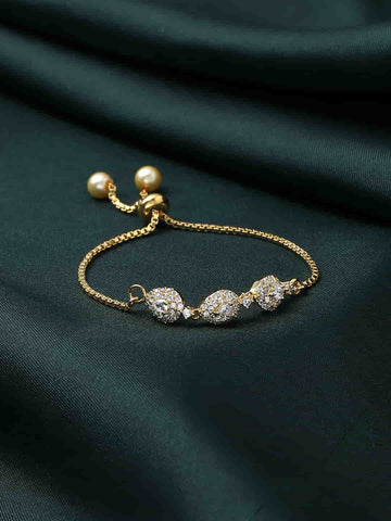 Gold Plated AD Studded Adjustable Bracelet for Women
