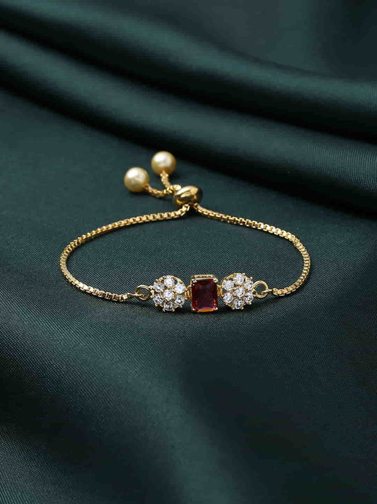 Gold Plated Red AD Studded Adjustable Bracelet for Girls