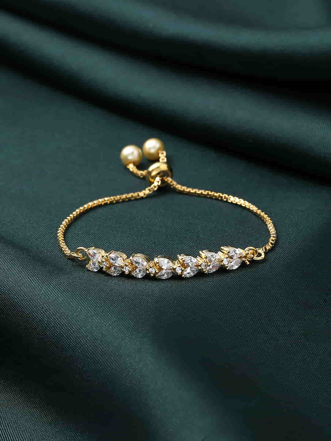 White AD Studded Gold Plated Adjustable Bracelet Gift for Her