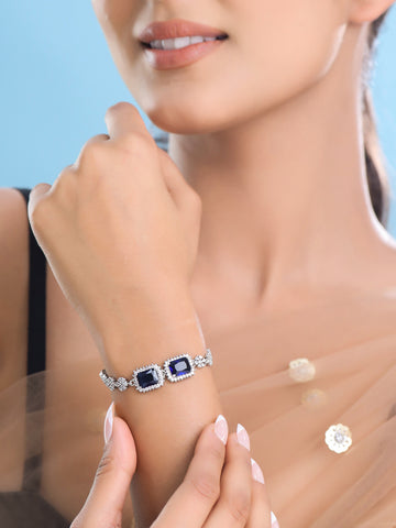 Silver Plated Blue AD Studded Bracelet for Women
