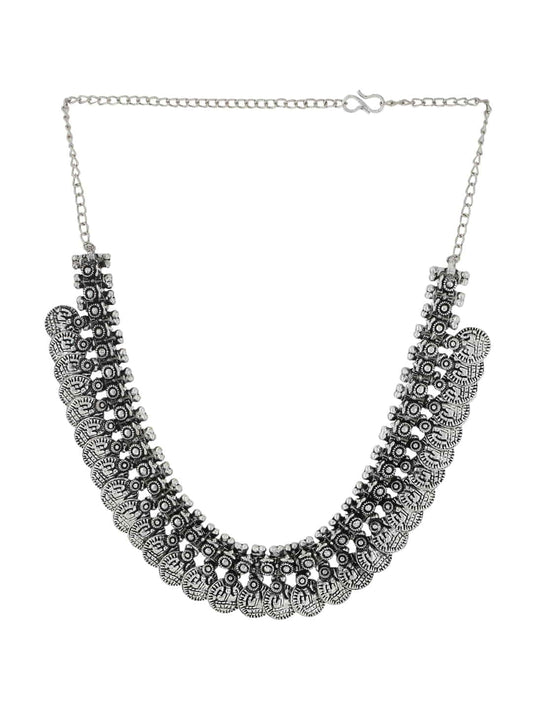 Silver Plated Oxidised Choker Necklace for Women and Girls