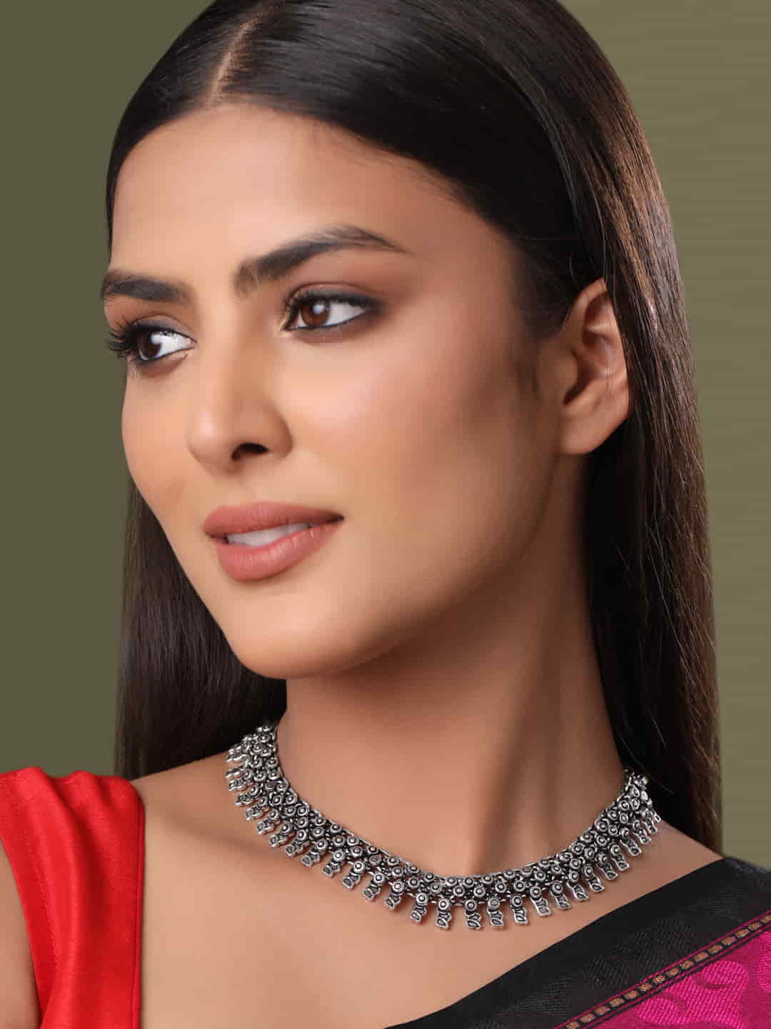 Silver Plated Ethnic Choker Necklace for Girls