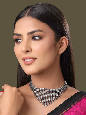 Silver Plated Beads Oxidised Choker Necklace for Women