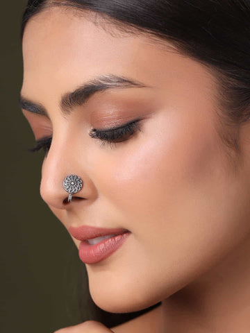 Silver Plated Oxidised Nose Pin for Women and Girls