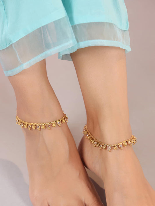 Gold Plated Kundan Stone Studded Anklet For Women